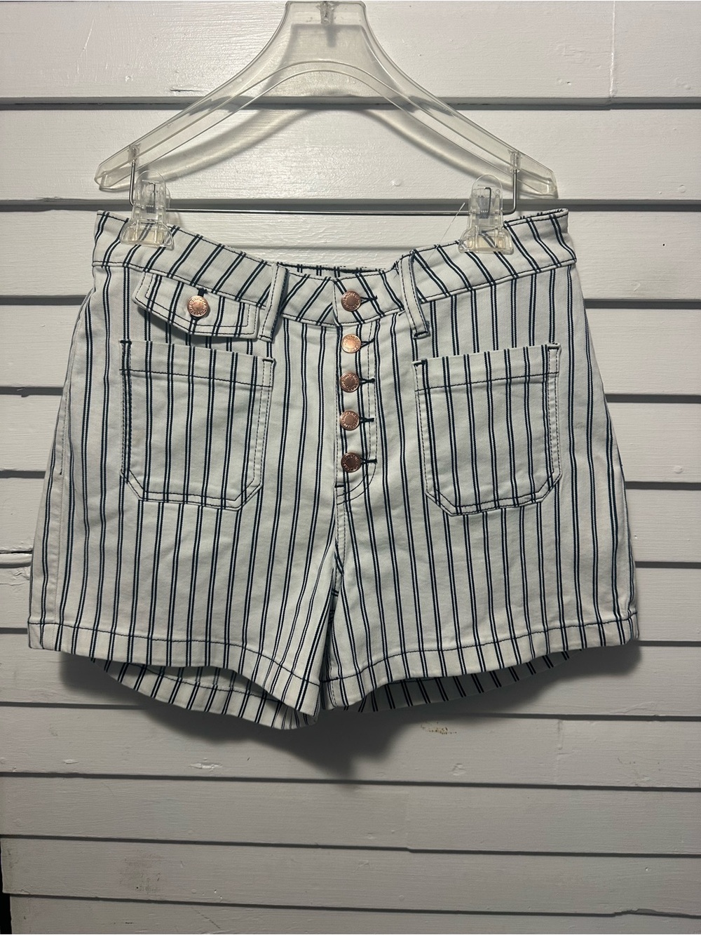 Judy Blue White Shorts with Navy Pinstripes